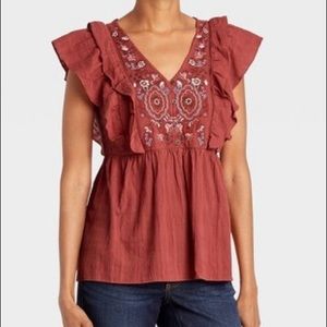 Embroidered Short Sleeve Double Ruffle Top - Knox Rose